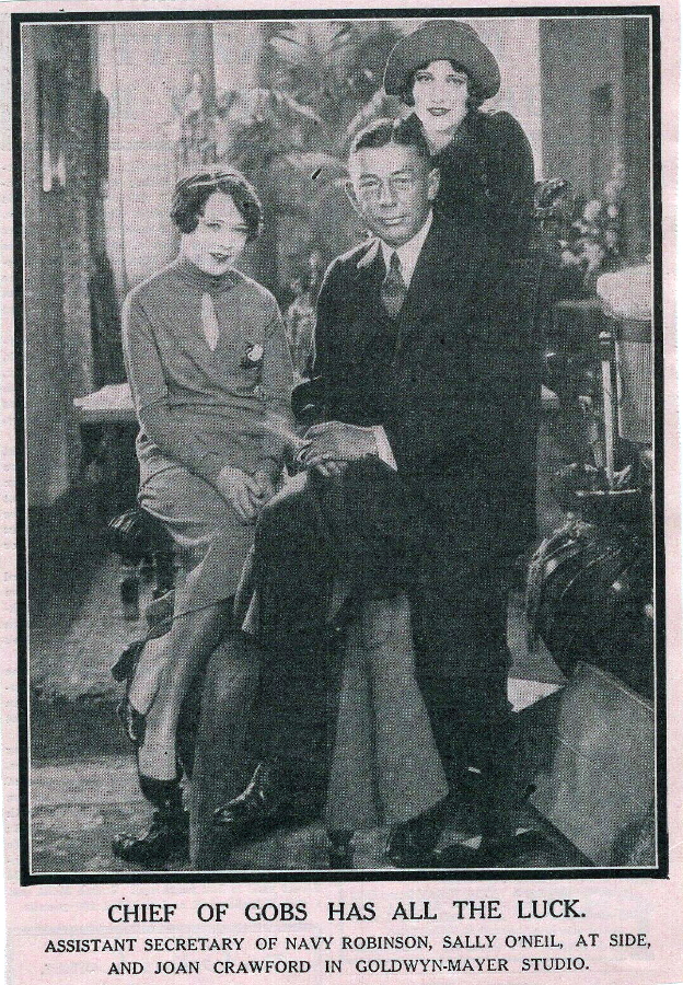 1925. On the set of 'Sally, Irene, and Mary' with Sally O'Neil and US Asst Secretary of the Navy.