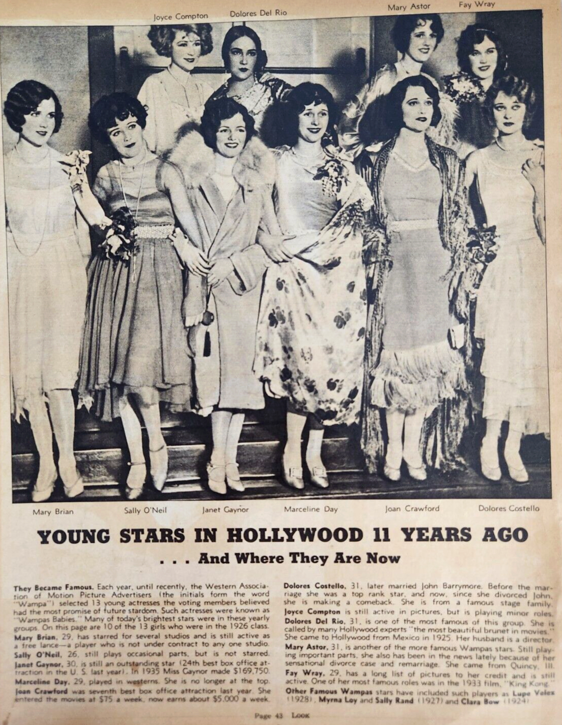 1926 WAMPAS stars. From the July 1939 issue of 'Look' magazine.