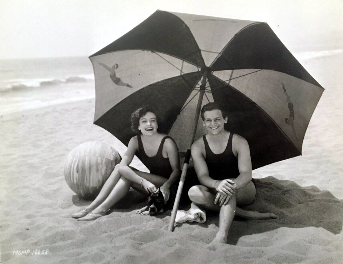 8/22/29 on Catalina Beach with new husband Doug Fairbanks, Jr. (Shot by Nickolas Murray.)