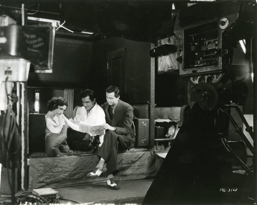 1930. On the set of 'Montana Moon.' With Johnny Mack Brown and director Malcolm St. Clair.