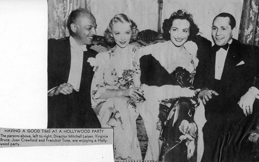 April 19, 1936. At the Beverly Wilshire Mayfair Ball with Mitchell Leisen, Virginia Bruce, and husband Franchot Tone.