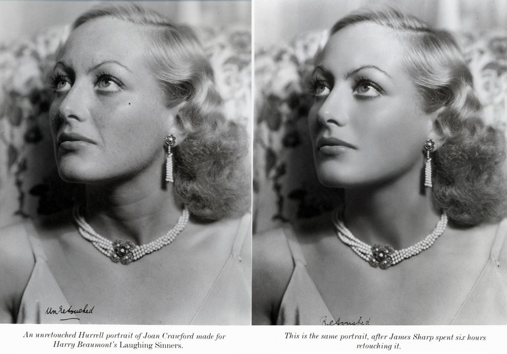 1931. 'Laughing Sinners' publicity, unretouched and retouched.