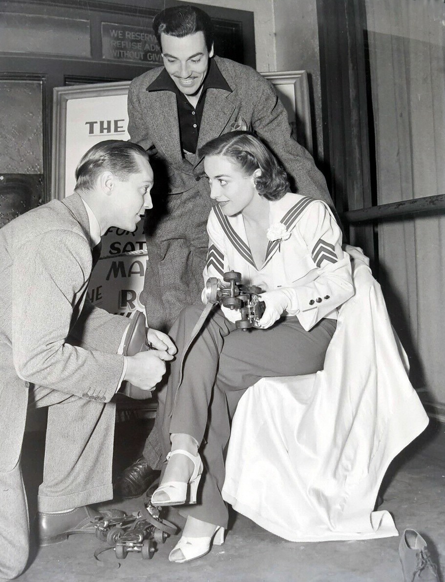 1935. At the Culver City Rollerdome with husband Franchot Tone and Cesar Romero.