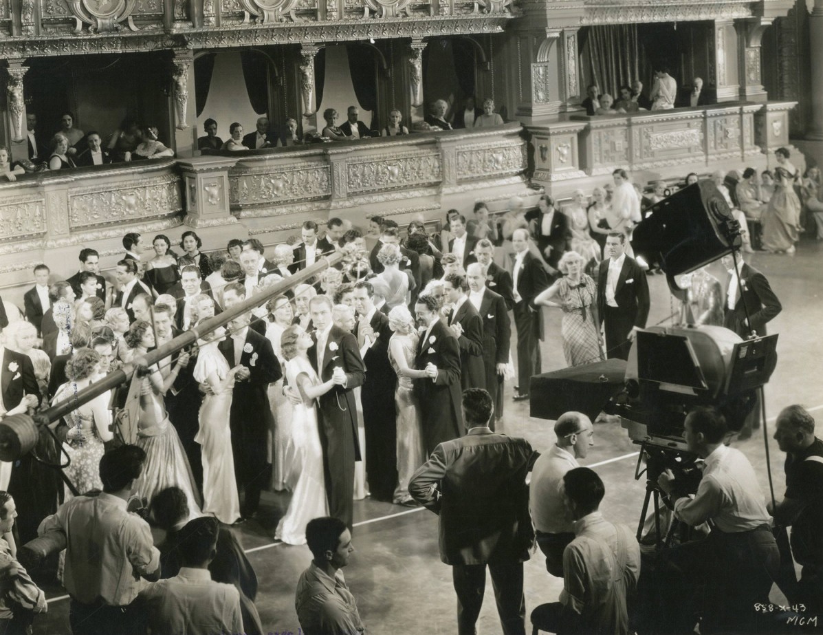 1935. Filming a ballroom scene from 'I Live My Life.'