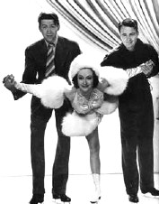 The nadir: Lookin' goofy with Jimmy Stewart (left) and Lew Ayres in '39's 'Ice Follies.' 