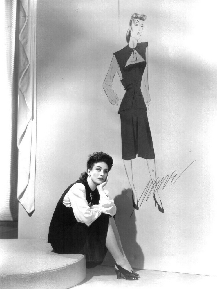 1942 'Reunion in France' publicity with costume/sketch by Irene.