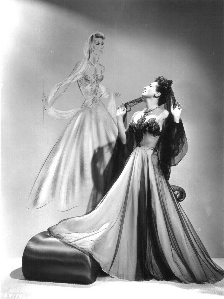 1942 publicity with costume sketch by Irene.