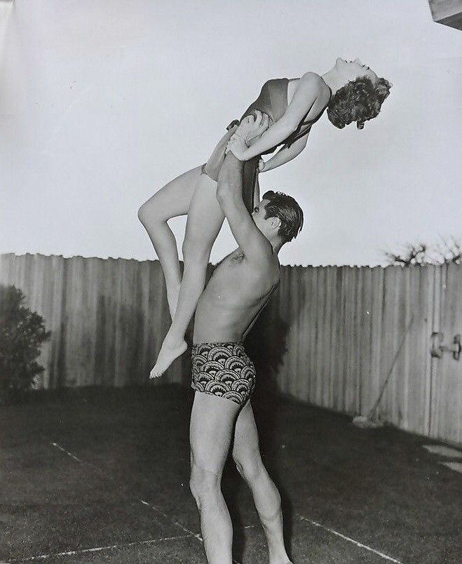 1950. Publicity in Palm Springs for 'The Damned Don't Cry' with Steve Cochran.