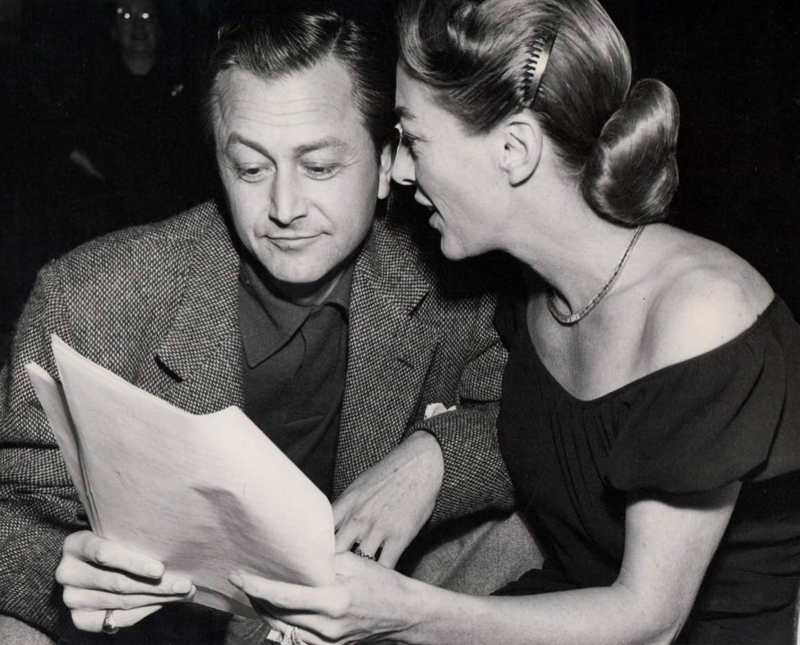 March 17, 1949. On the set of the Screen Guild Theater's 'Dark Victory' radio program with Robert Young.