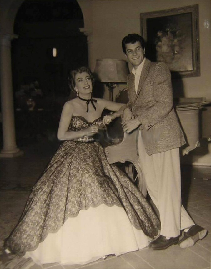 1951. With Tony Curtis on the set of 'Goodbye, My Fancy.'