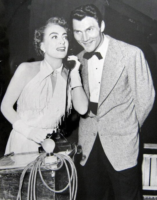 1952. On the set of 'Sudden Fear' with Jack Palance.