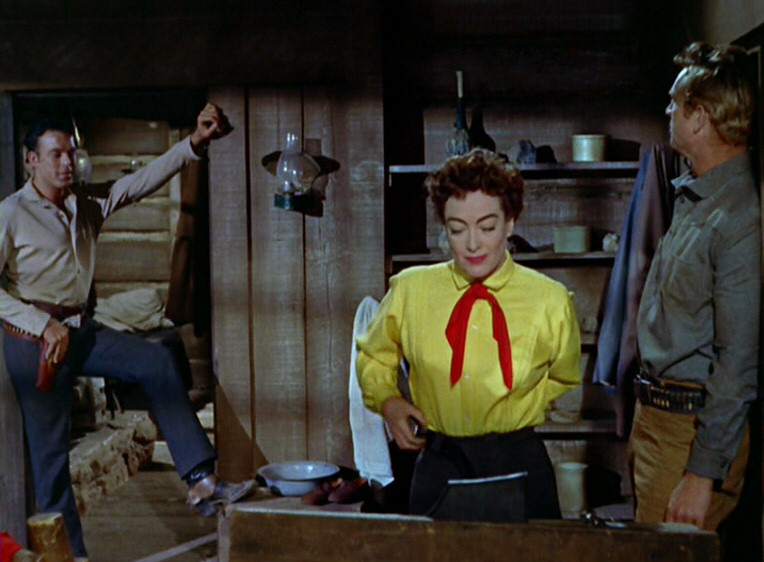 1954. 'Johnny Guitar' screen shot with Scott Brady and Sterling Hayden.