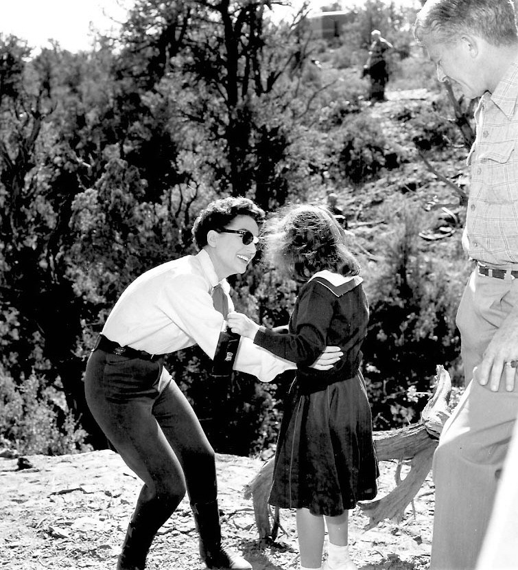 1954. On the set of 'Johnny Guitar' with daughter Cathy.