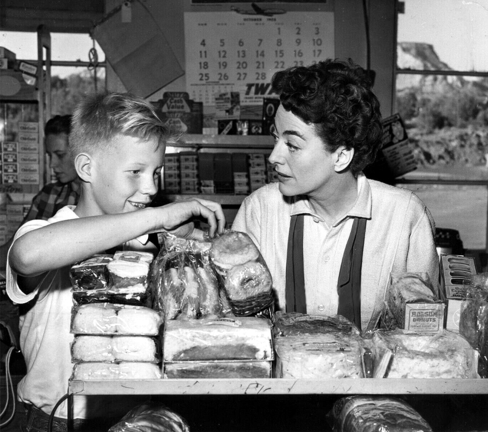 On the set of 'Johnny Guitar' with son Christopher.