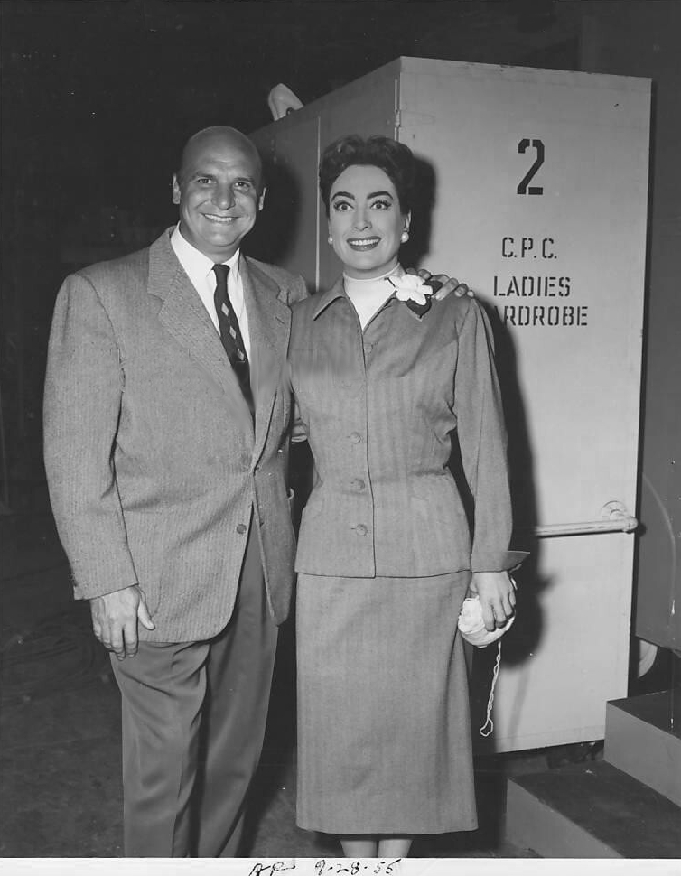 Sept. 1955. With former child star (and co-star in 1925's 'Old Clothes') Jackie Coogan on the set of 'Autumn Leaves.'