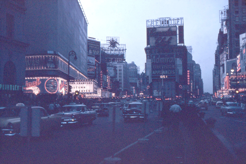 1956. 'Autumn Leaves' in Times Square.