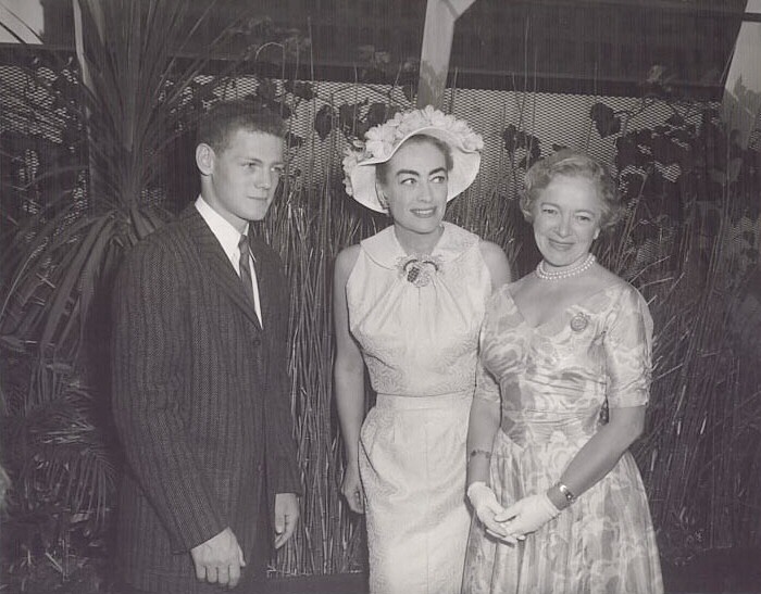 July 1956. At London's Dorchester Hotel with Helen Hayes and son James MacArther.