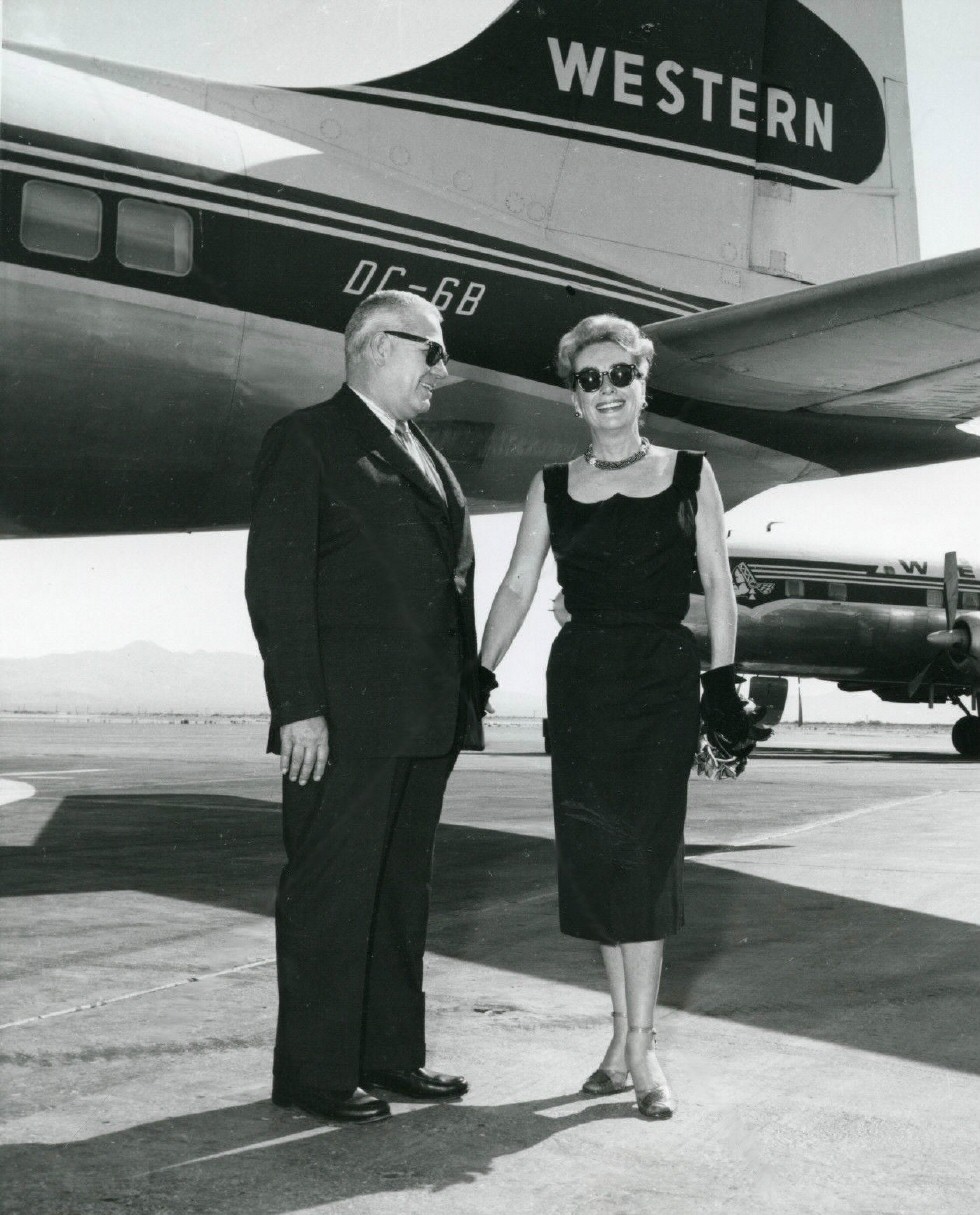 1957. In Johannesburg with husband Al Steele.