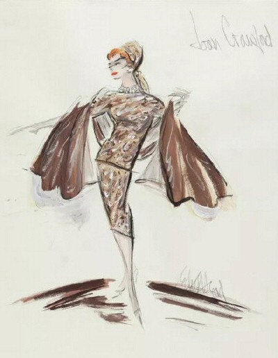 1960s Edith Head costume sketch of Joan Crawford.