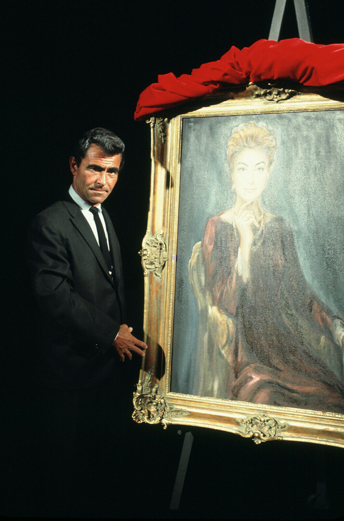 'Night Gallery' host Rod Serling with the Gebr painting of Joan.