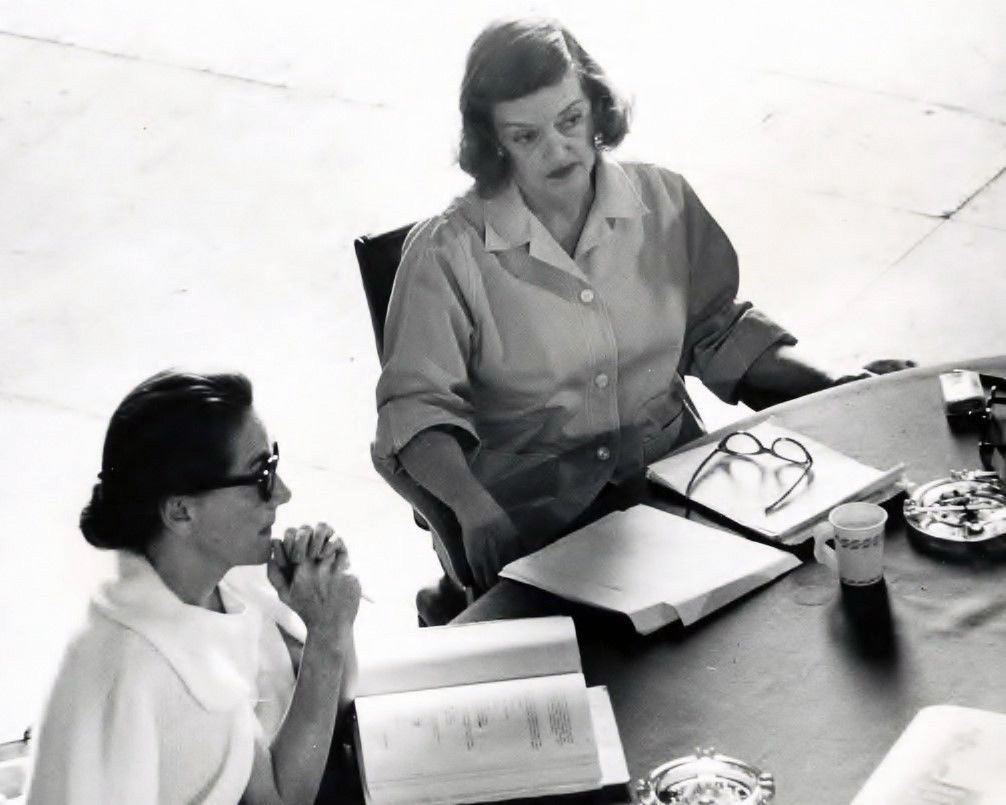 1962. A script reading on the set of 'Baby Jane,' with Bette Davis.