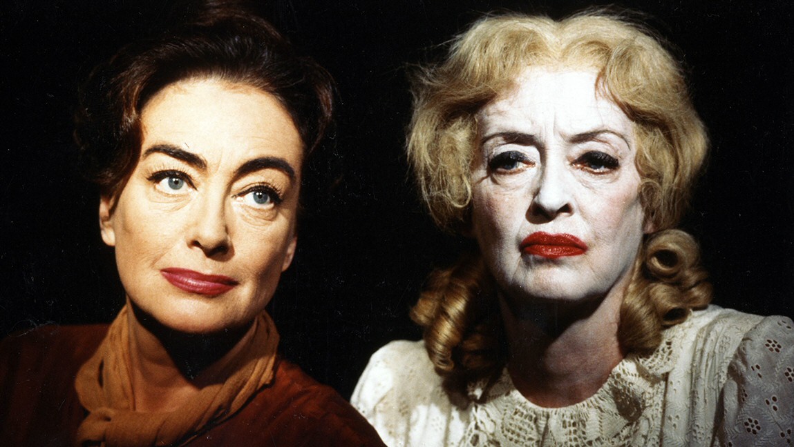 1962. Publicity for 'What Ever Happened to Baby Jane?' with Bette Davis.