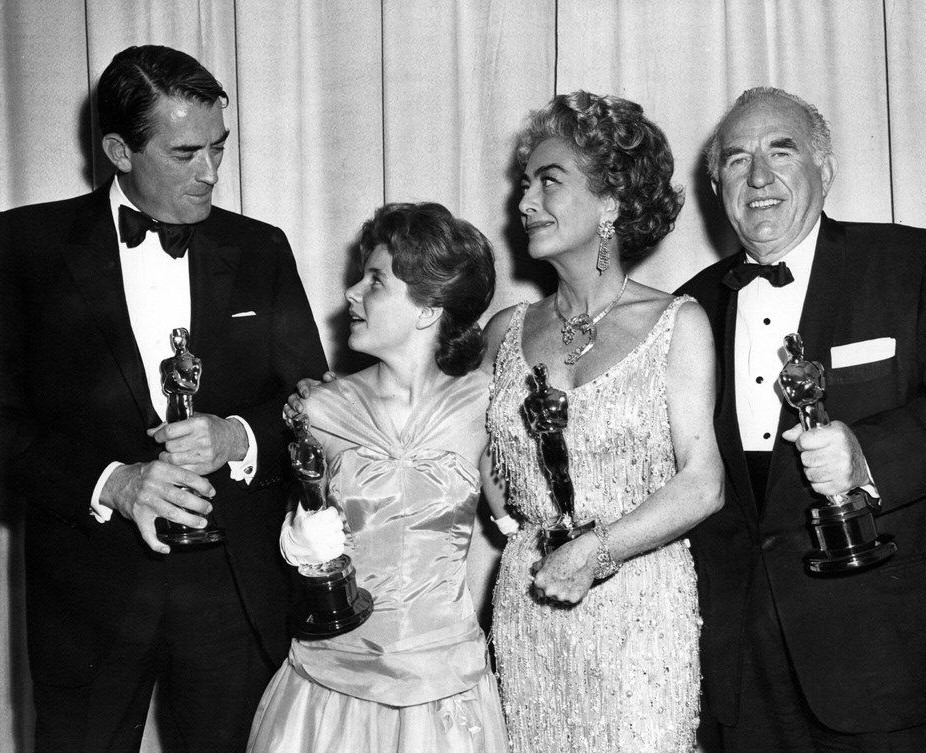 At the 4/8/63 Oscars with Gregory Peck, Patty Duke, and Ed Begley.