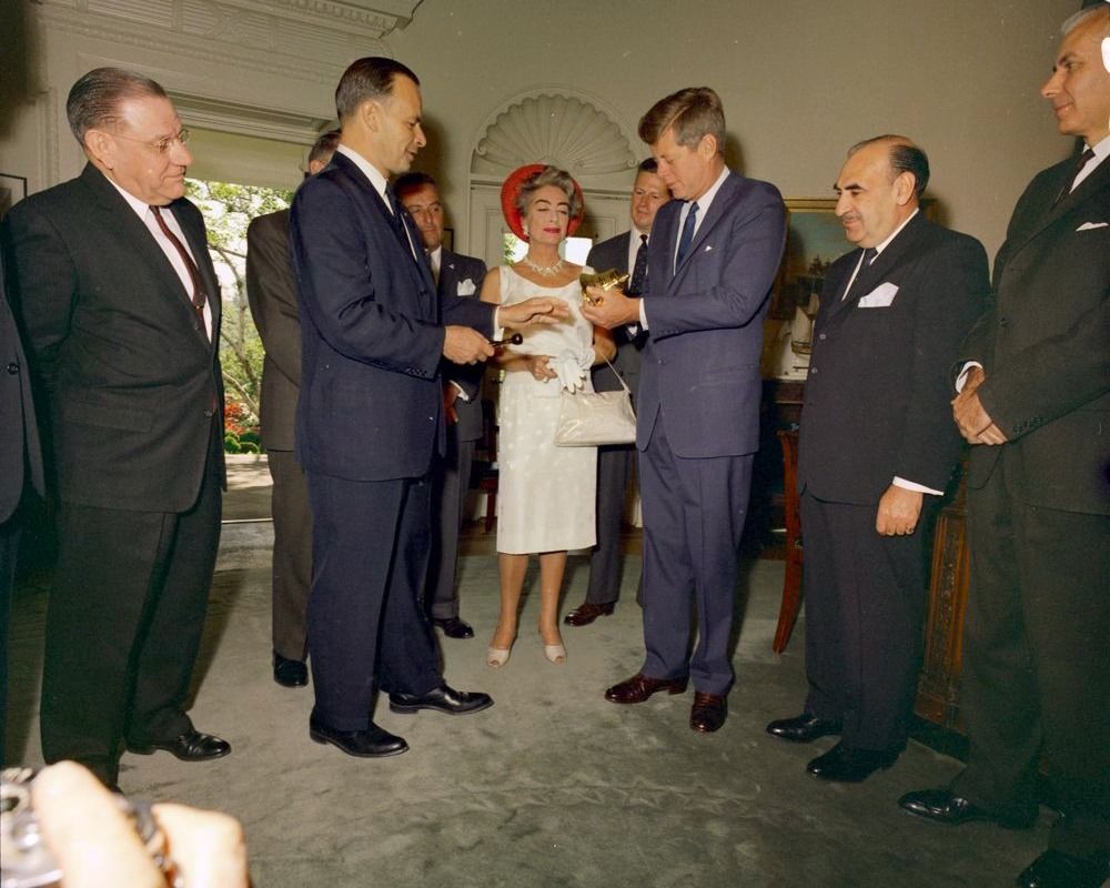 May 3, 1963, in the Oval Office with President Kennedy to promote 'Mental Health Week.'