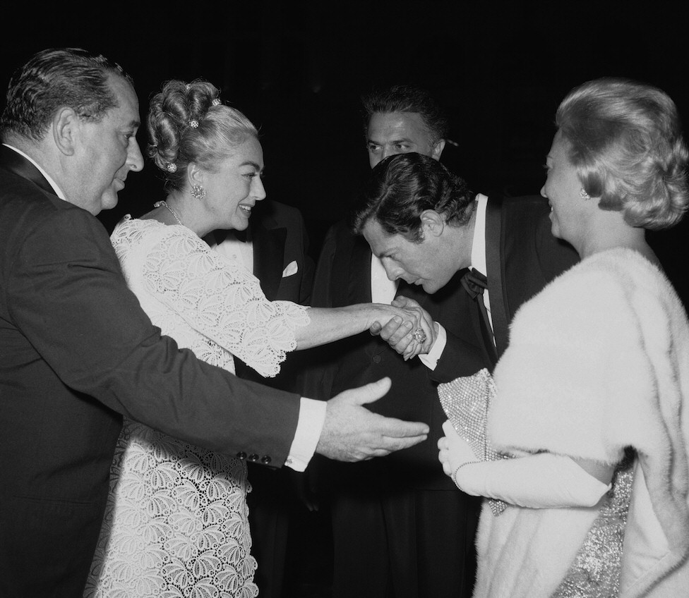 June 25, 1963, at the NYC premiere of Fellini's '8-1/2,' with Marcello Mastroianni.