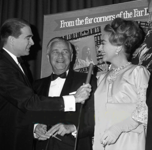 1965. At the premiere of 'Lord Jim.' With Army Archerd, left.