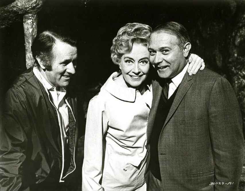 1970. On the set of 'Trog' with director Freddie Francis, left, and producer Herman Cohen.