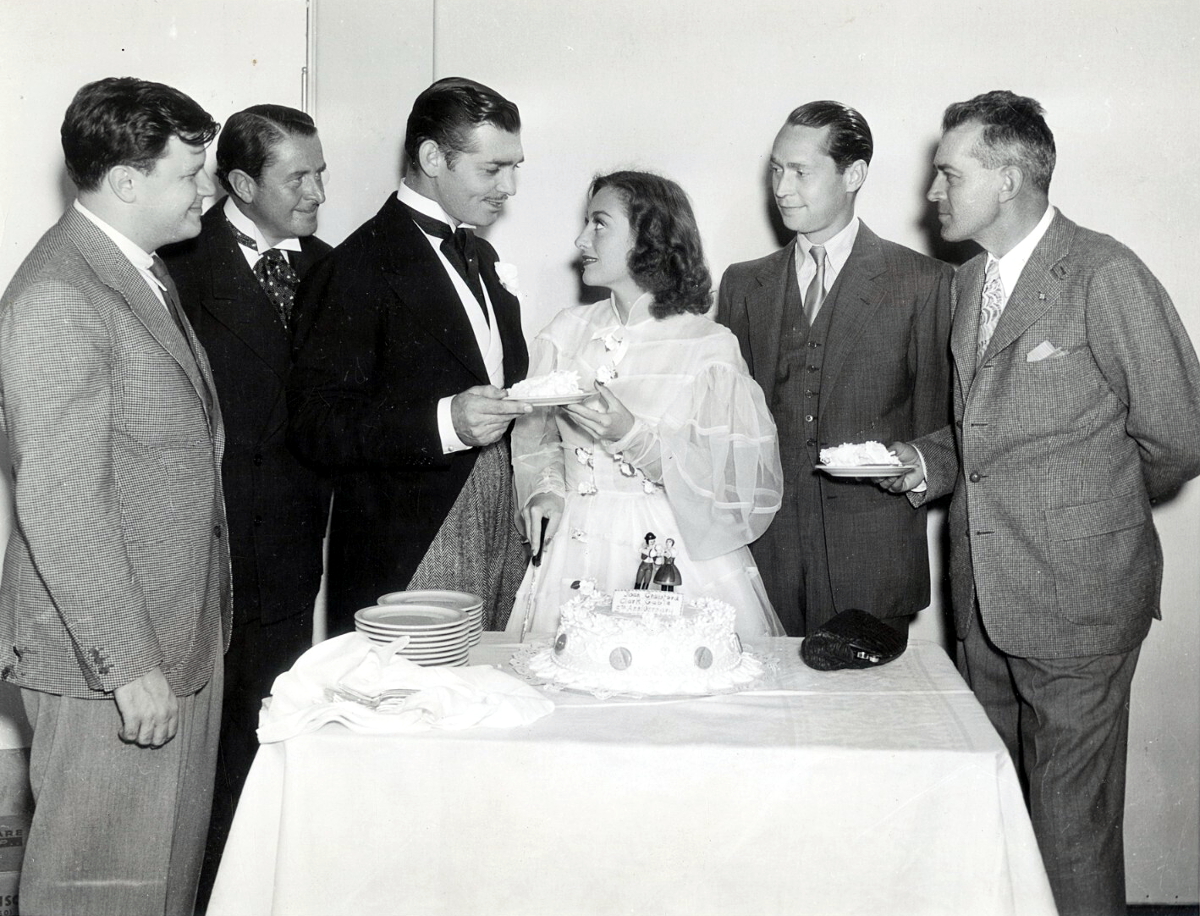 1936. Celebrating Gable/Crawford's 5th film together: Mankiewicz, Owen, Gable, Tone, Van Dyke.