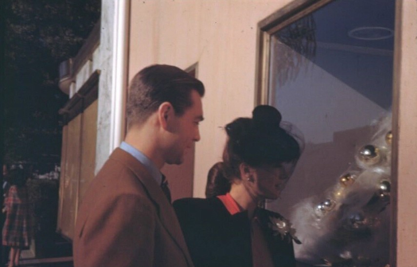 Circa 1945. Window-shopping with husband Phil Terry.