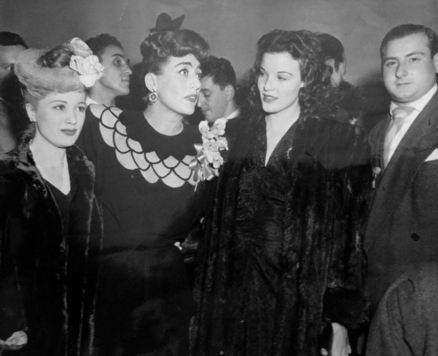 1945. At a Warners reception for Joan at NYC's Sherry-Netherland. With Edith Fellows, left, and Nanette Fabray.