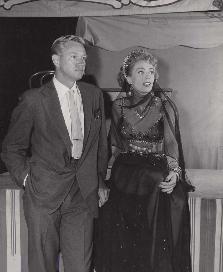 1949. On the set of 'Flamingo Road' with David Brian.