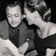 March 17, 1949. On the set of the Screen Guild Theater's 'Dark Victory' radio program with Robert Young.