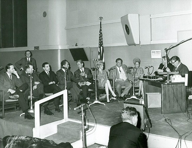 7/24/59. On Arthur Godfrey's radio show. From left: Bill Dupree, Rufus Jarman, Richard Hays, Richard Nixon, Lowell Thomas, Rosemary Clooney, Jackie Gleason, Joan, Pat Buttram.