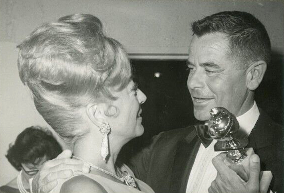 July 1962. At the Golden Globes with Glenn Ford.