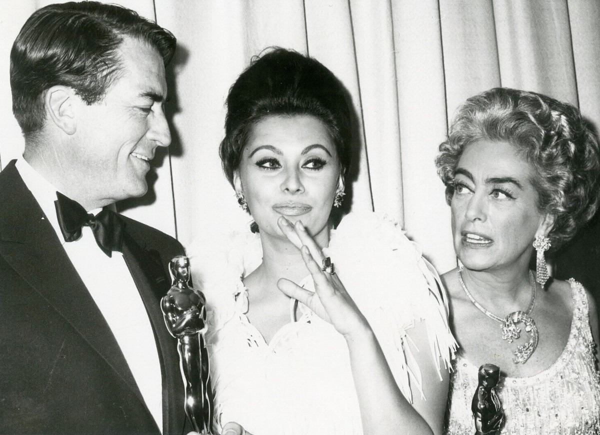 At the 4/8/63 Academy Awards with Gregory Peck and Sophia Loren.