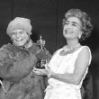 May 1963. Joan with Anne Bancroft on the set of 'Mother Courage.'