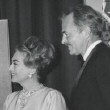 1965. At the premiere of 'Lord Jim' with James Mason (right) and Army Archerd (far left).