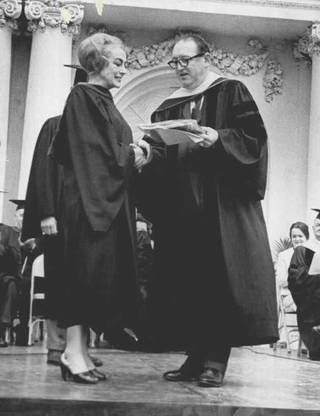 May 1966. Receiving her Honorary Associate in Arts degree from Vernon Court Jr. College (Newport, RI). With president Franklyn Ashley.