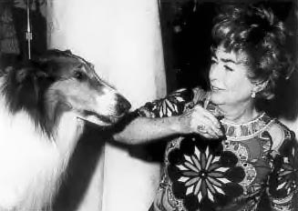 Joan and Lassie 1/14/71 at a Time Record Breakers Testimonial at NYC's Toots Shor's. Joan was honored for reigning the longest time as an active movie star.