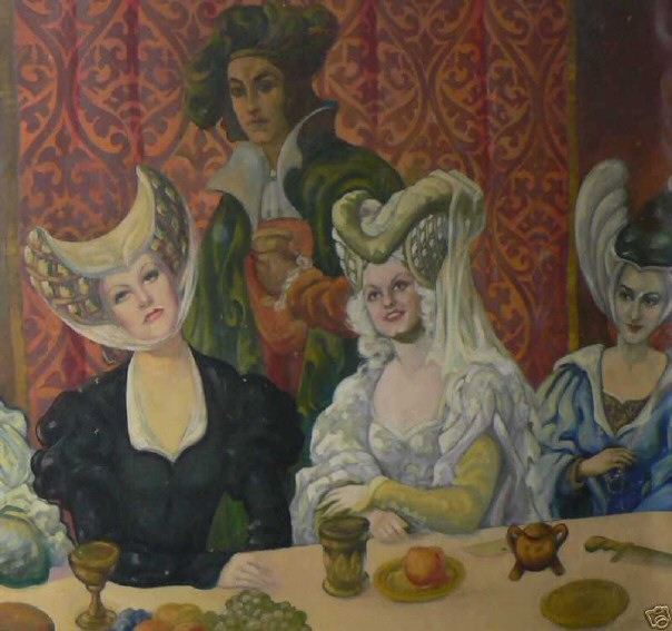 Closeup of the mural: Joan, Irving Thalberg, Jean Harlow, Irene Selznick.