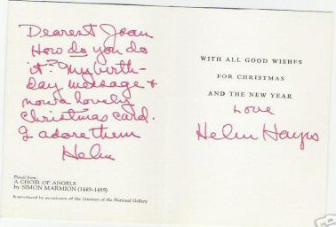 Christmas card from Helen Hayes.